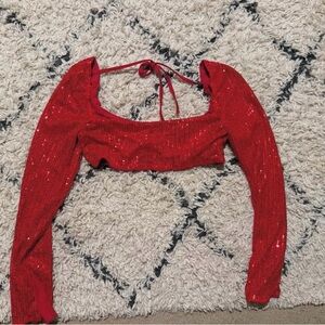 Red Sequin Crop Top